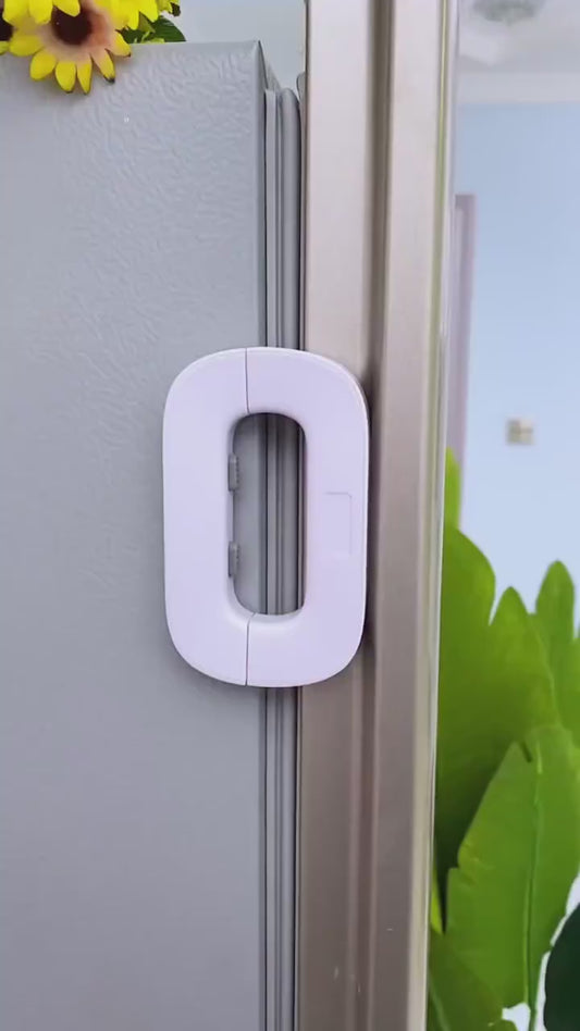 Child Safety Fridge Lock | Baby Proof Refrigerator Lock | No-Drill Strong Adhesive - Grey/White